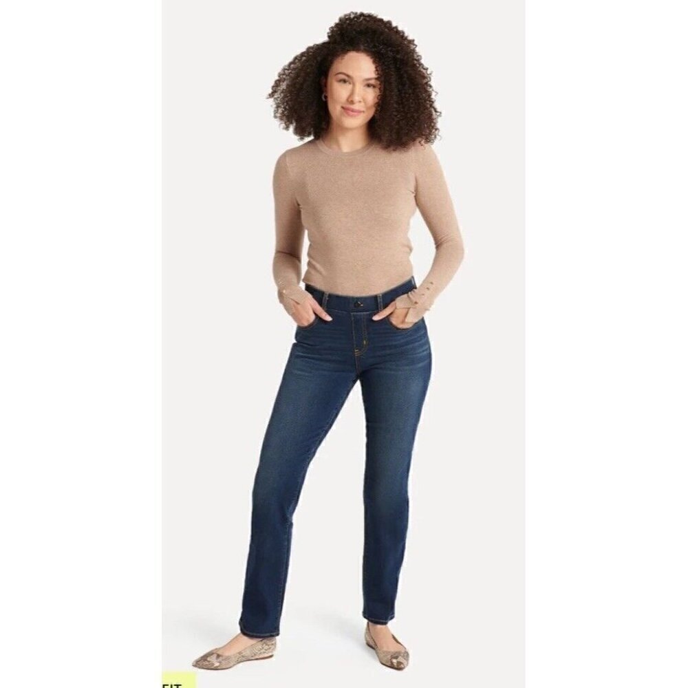 Betabrand Women's Sz SP S Petite Dark Blue Pull On Straight Denim Jeans Yoga